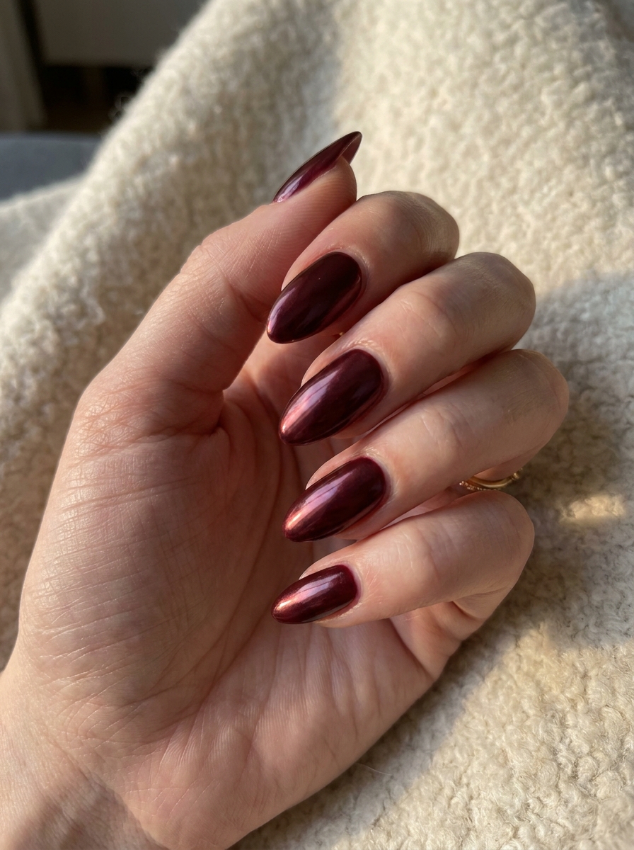 Olive Green Chrome Nails mit edlem Chrome-Schimmer für den Herbst 2026